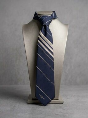 Louis Feraud Navy and Cream Diagonal Stripe 100% Silk Tie